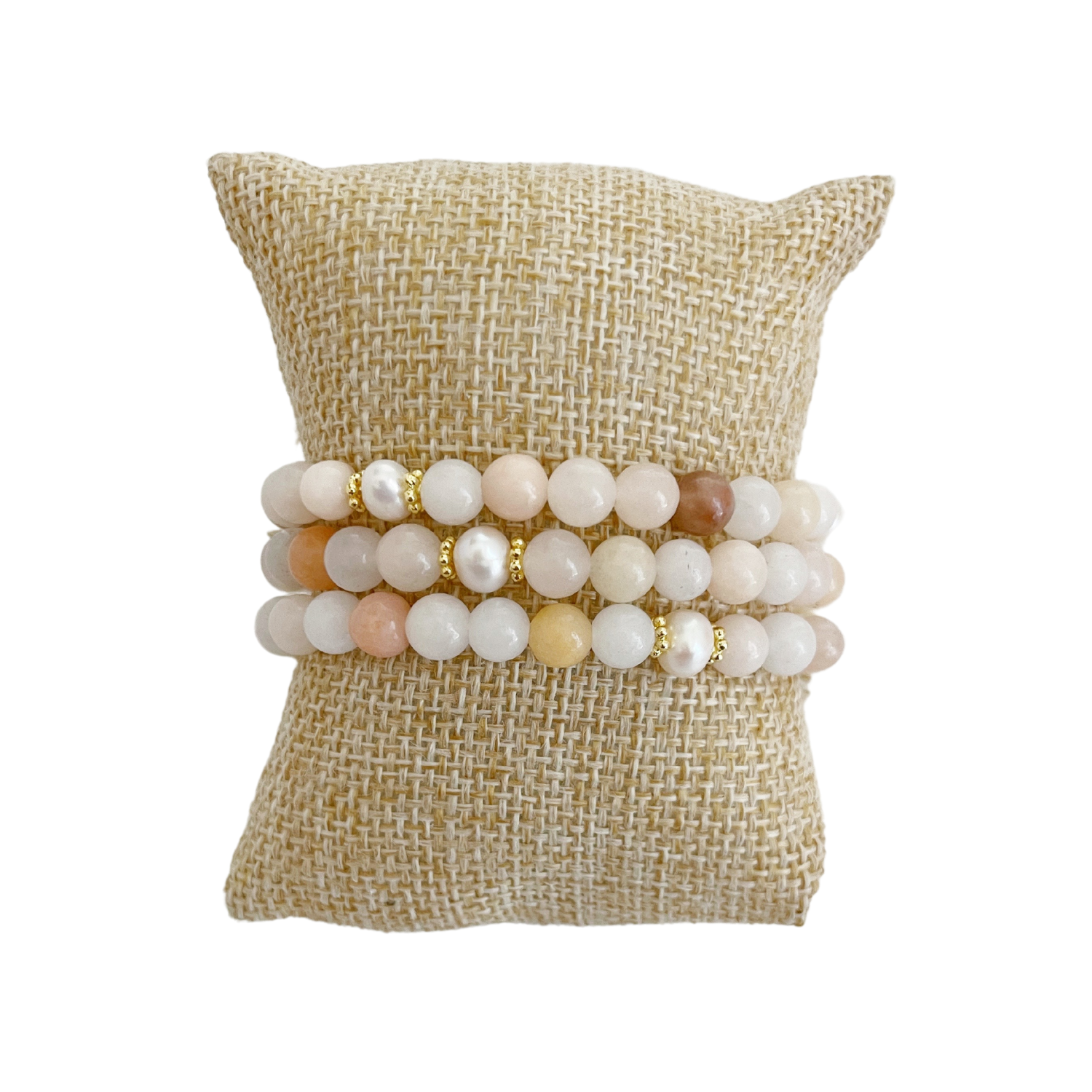 Daisy Bracelet, Pink Aventurine and Pearl, Trio