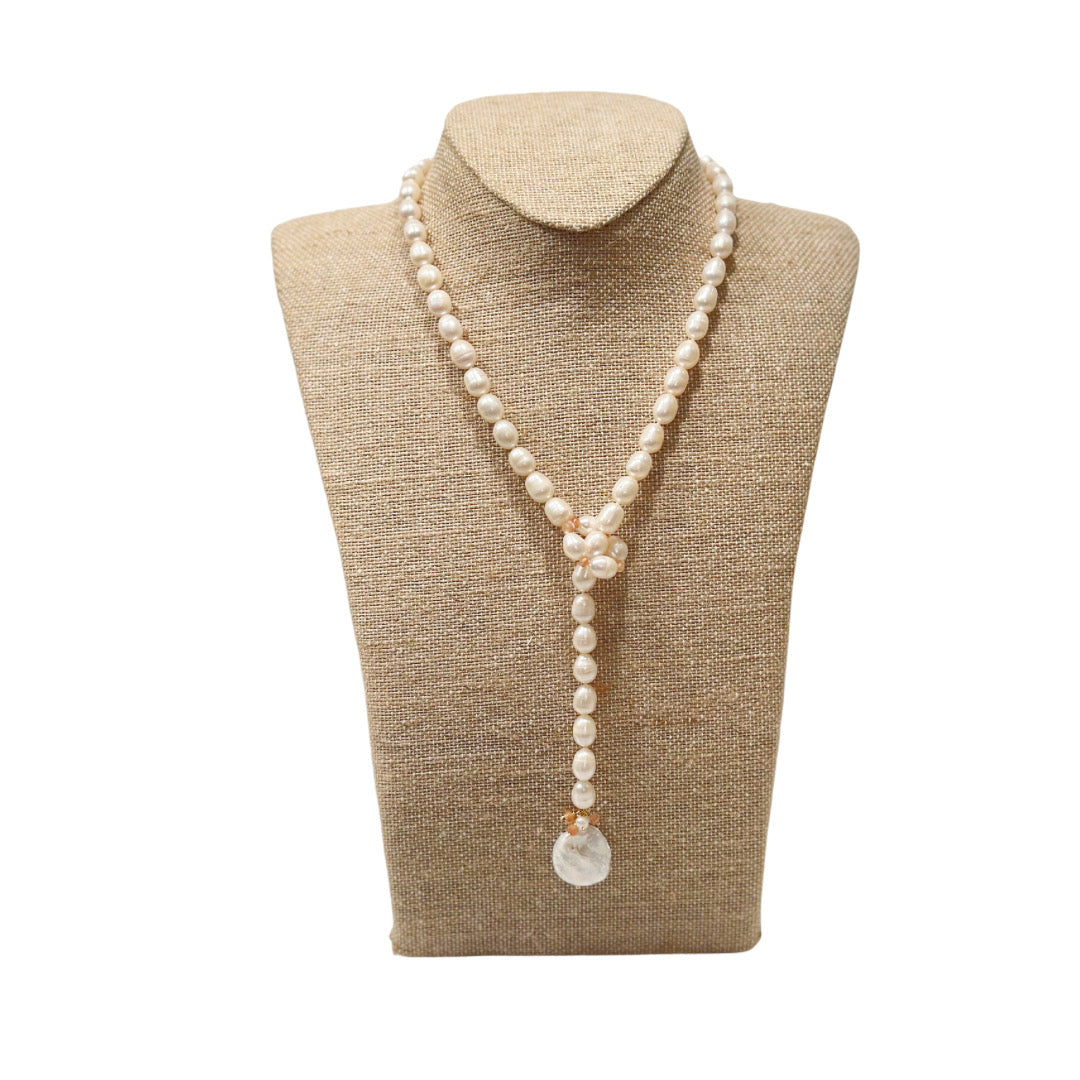 Isla Lariat Necklace, White and Orange