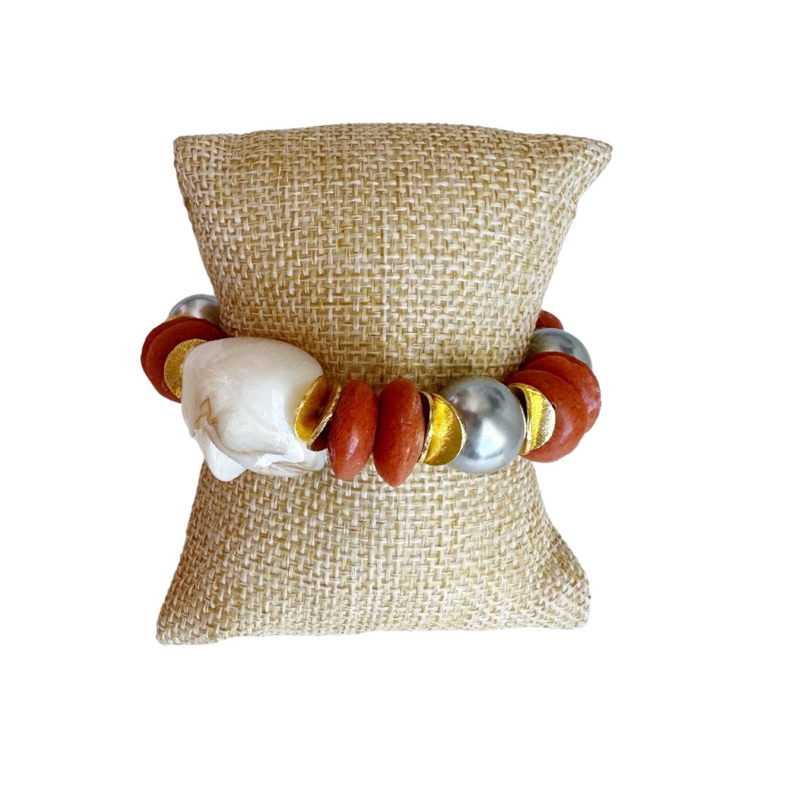 Tiki Bracelet, Rust and Gray Mother of Pearl