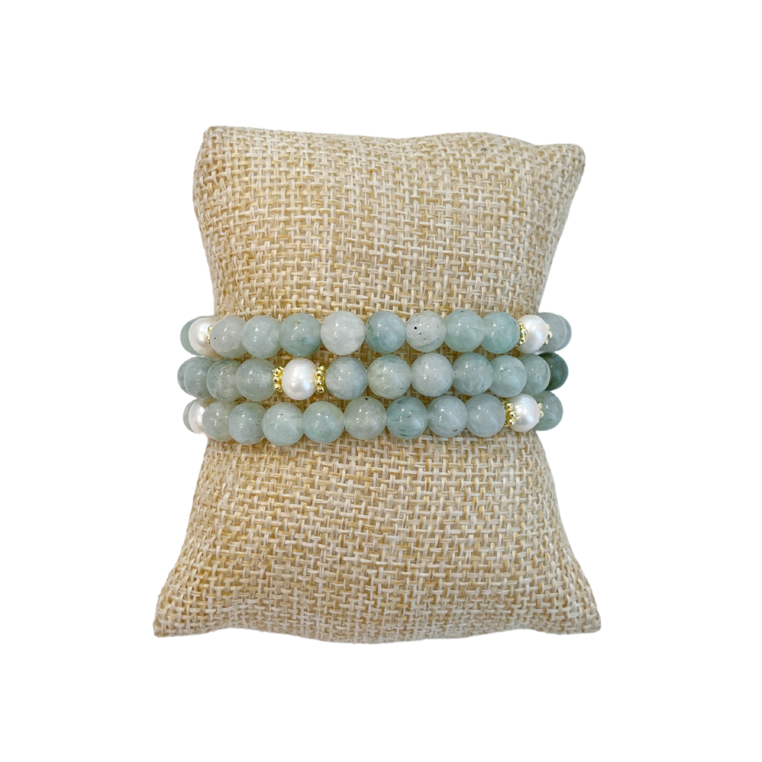 Daisy Bracelet, Green Aventurine and Pearl, Trio