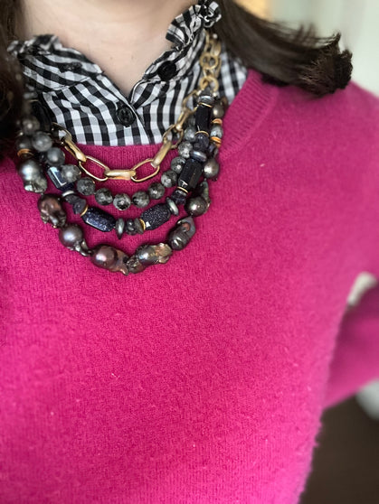 Estelle Necklace, Black Baroque
