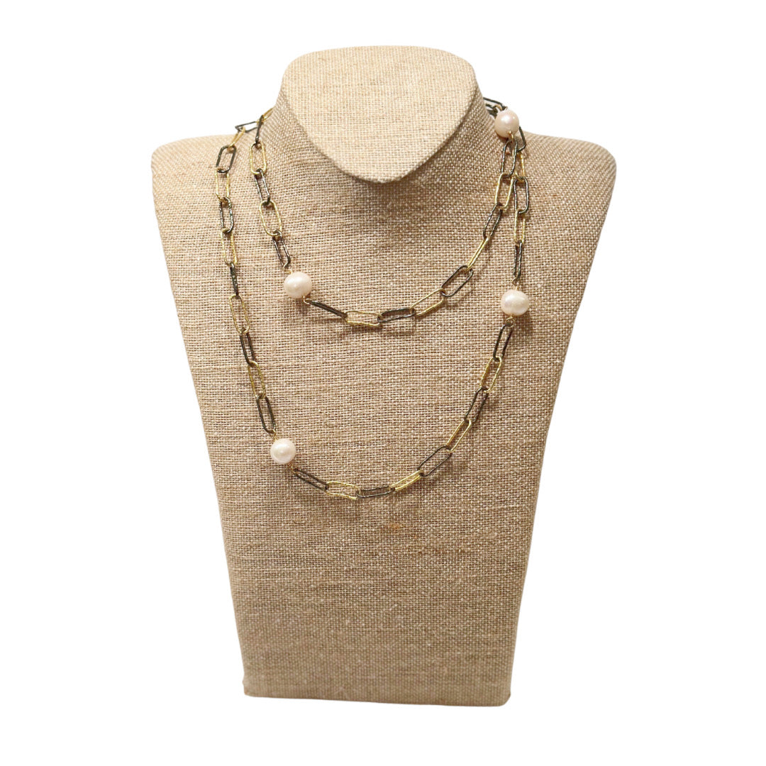 Carol Necklace, Mixed Metal and Pearl