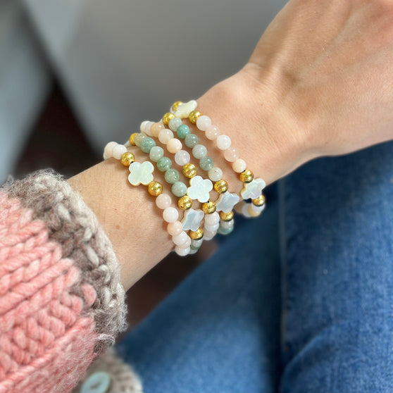 Mazy Bracelet Stack, Pink Aventurine