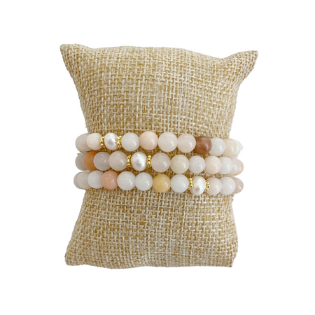 Daisy Bracelet, Pink Aventurine and Pearl, Trio