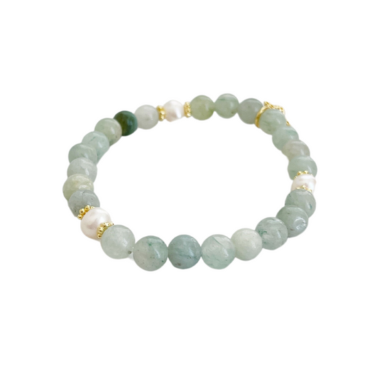 Daisy Bracelet, Green Aventurine and Pearl