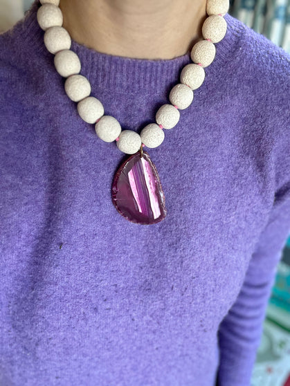 Lara Necklace, Pink Agate