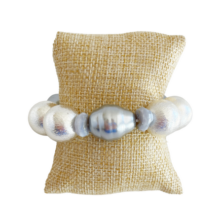 Limited Edition Bracelet, Lace Agate and Gray Pearl