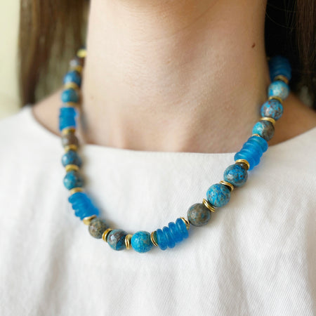 Marshall Necklace, Faceted Blue Calsilica
