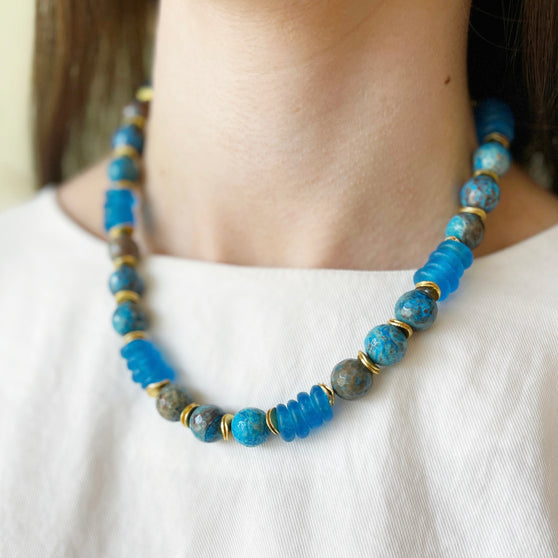 Marshall Necklace, Faceted Blue Calsilica
