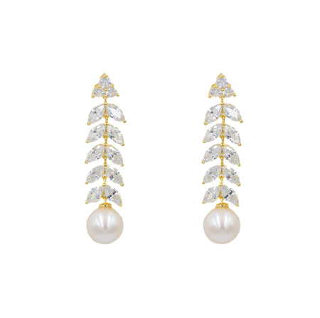 Liza Earring, Pearl, Extended, Gold