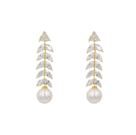 Liza Earring, Pearl, Extended, Gold