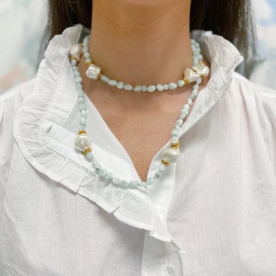 Cecilia Necklace, Green Moonstone and Pearl